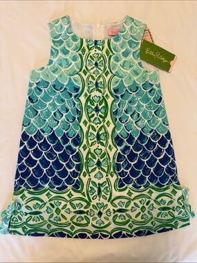 Lilly Pulitzer Aqua, Teal & Navy Scallop Print Sleeveless Shift Dress